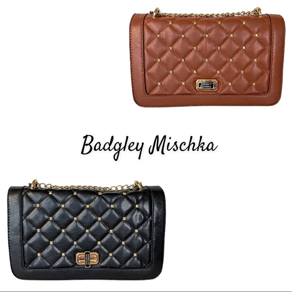 NWT Badgley Mischka Medium Studded Crossbody In Brown Or Black - Picture 1 of 14